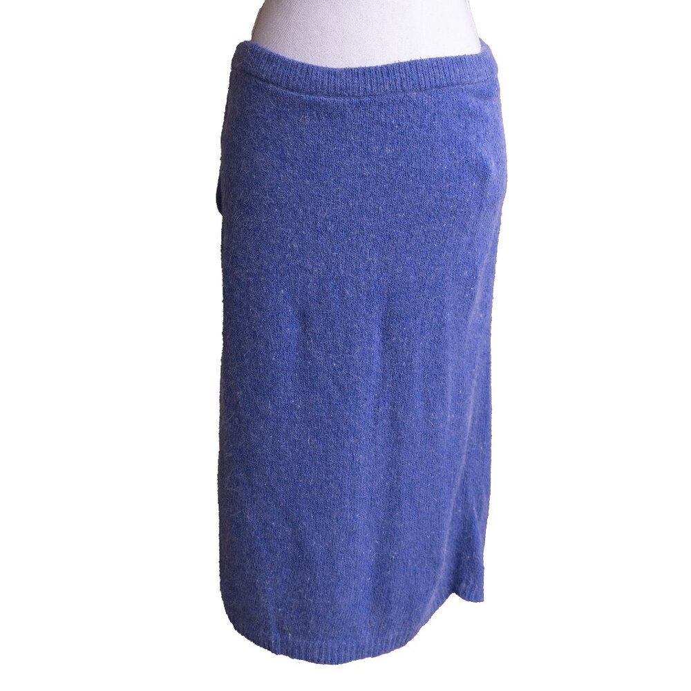 Vintage 80s SILK Skirt Purple Angora Wool Pencil Skirt in Thin Knit